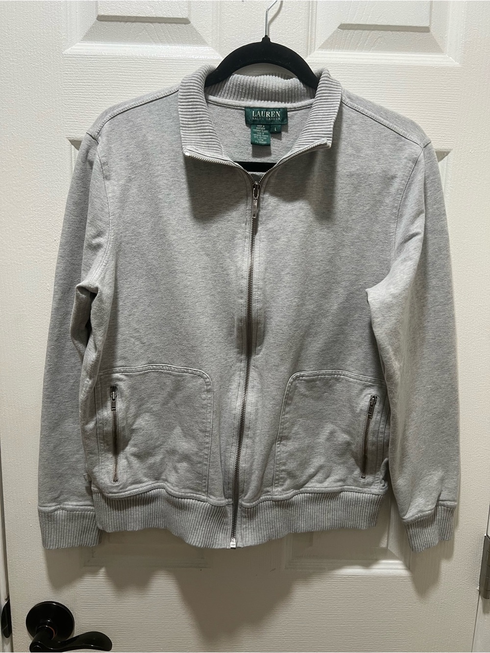 Lauren Ralph Lauren Heather Gray Full-Zip Jacket Size Large | Cotton